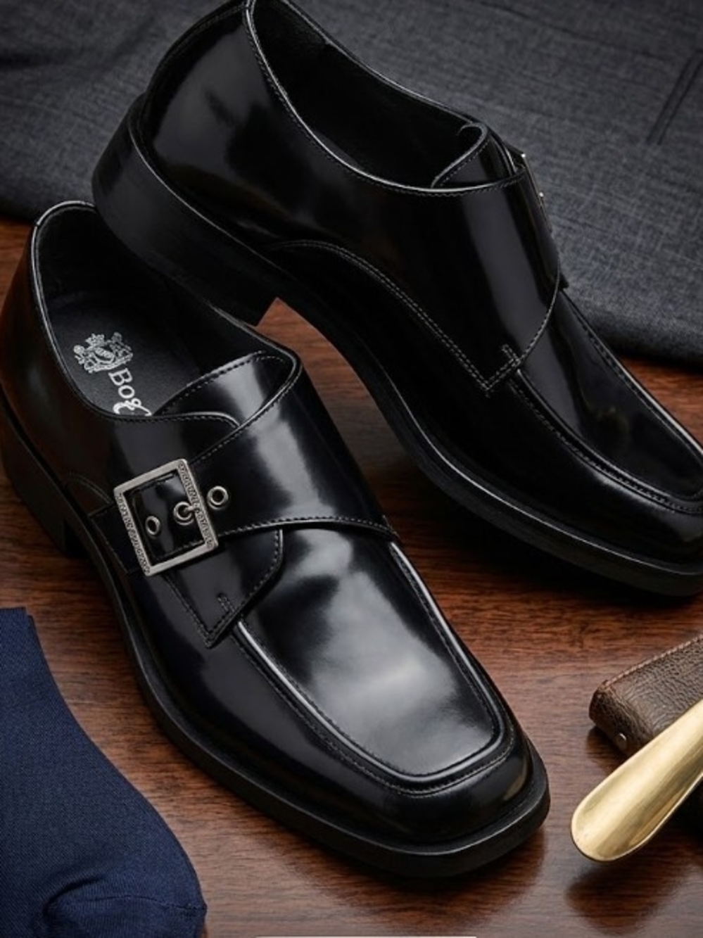 NWOT Bos & Co "Eliza" Glossy Black Patent Leather Monk Strap Loafers (Sz 9)